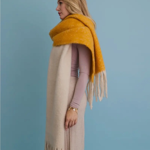 Cozy Solid Two Toned Tassel Scarf - Picture 6 of 7